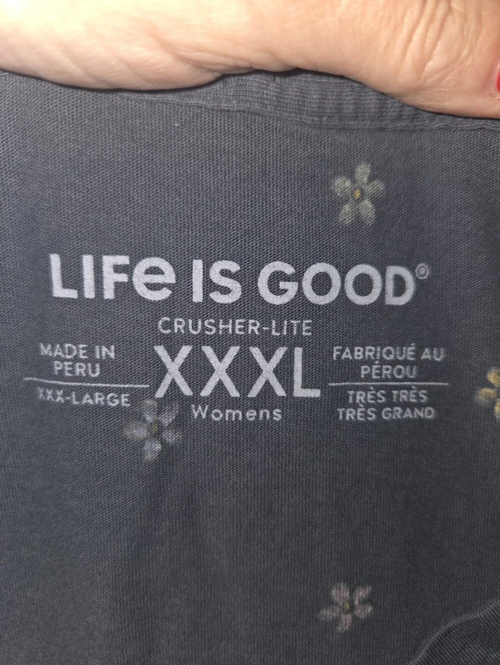 Life Is Good Navy V-Neck Short Sleeve Tee with Tiny Floral Embroidery - Picture 2 of 4